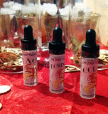 Photo featuring 3 small bottles, as example of product. 