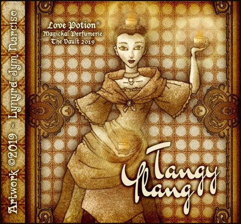 Love Potion: Tangy Ylang label, featuring a beautiful candle dancer, by artist Lynryd-Jym Narciso.