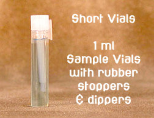 photograph of a small glass perfume vial - size 1 ml.