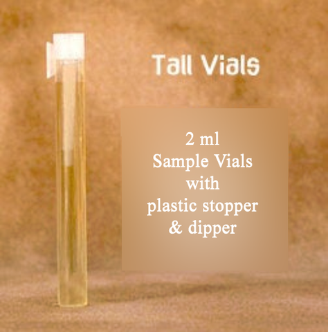 photograph of a tall glass perfume vial - size 2 ml.